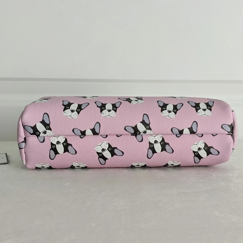 Boston Terrier Frenchie Small Cosmetic Pencil Case PVC Saffiano Pink NWT